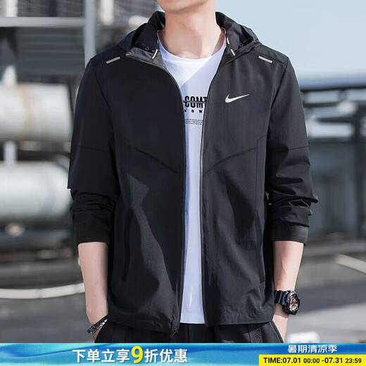 耐克（NIKE）外套男上衣 25夏秋季新款运动服休闲透气跑步快干防风衣梭织夹克 CZ9071-010/连帽/晒图退10 L (175/92A)