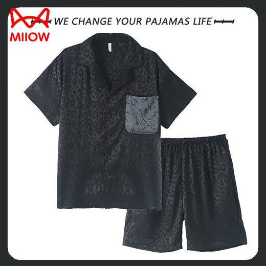 Catman (Miiow) Herren-Pyjamas Sommereis Seiden Kurzarm Zwei-teiliger dünne Sommer-Strickjacken Heimkleidung 2025 New YZL-WRQS13077 L [Vorgeschlagen 100-130jin [Jin gleich 0,5 kg]]]