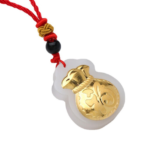 KZD Old Phoenix pure gold blessing bag pendant gold inlaid jade jade hand-woven red rope small money bag pendant necklace inlaid hanging jade big blessing bag + rope