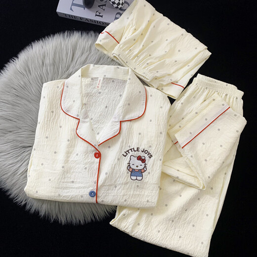 京濮飞HelloKitty短袖睡衣三件套可爱凯蒂猫夏季棉纱家居服 云朵棉-J9901#乐园小狗三件套 M 【建议75-100斤】