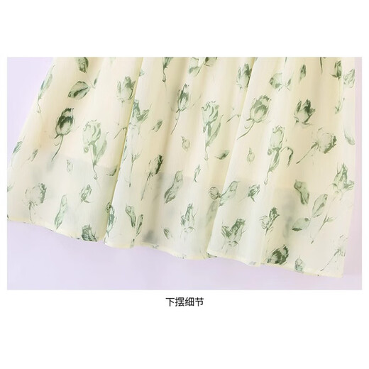 
XAE luxury high-end brand short-sleeved dress for women 2025 summer new small French slim floral chiffon skirt with rice black flowers XL