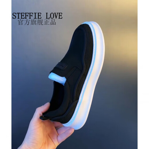 STEFFIE LOVE春夏季新款时尚休闲鞋男透气百搭轻底一脚蹬男鞋冰丝布鞋9892帅 黑色运动鞋尺码 39