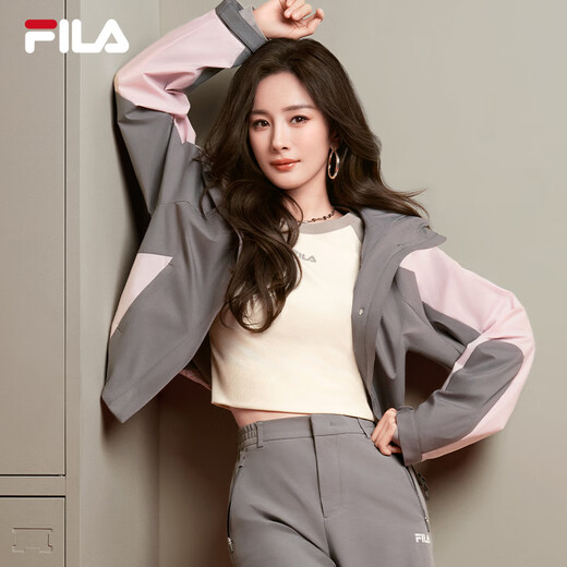 FILA Yang Mi's official women's woven jacket with the same style as Fila Fila 2025 autumn new fashionable loose hooded short jacket Yunzhi gray-DY XL 175/92A/XL