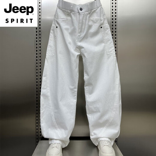 Jeep Spirit American Scimitar Hosen Herren Frühlings- und Sommer-Weitbeinhosen 2025 New High Street Loose Harlen Straight White Casual Hosen Weiß l Gewicht 125-140jin [Jin entspricht 0,5 kg]