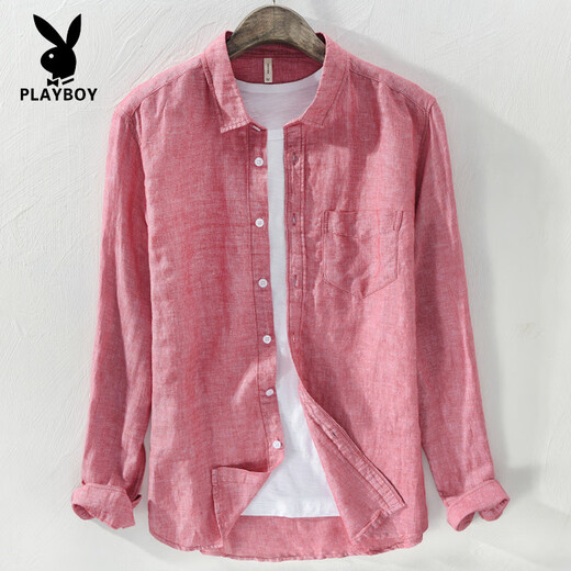 Playboy (Playboy) Camisa de lino de alta gama y camisa de lino de verano Chaqueta de manga larga de manga larga Camisa de lino de algodón de algodón de manga largo