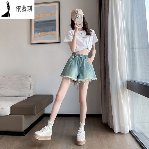 Zhewei [80-200Jin[Jin equals 0.5 kg] Wearable] Dough-edged denim shorts for women A-line wide-leg loose summer thin style student size [6630: Retro Breast-edged pants and legs shorts] 3XL [code Recommended 141Jin[Jin equals 0.5 kg]-160Jin[Jin equals 0.5 kg]]