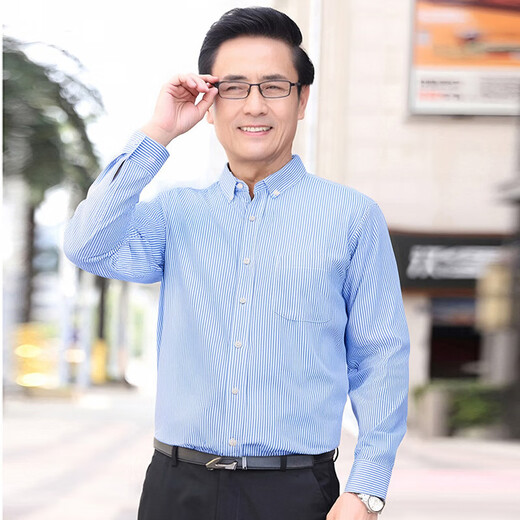 Herren Oxford Spinning Langhärme weißes Hemd mittleren Alters und älterer Daddy tragen koreanische Mode-Mode-Gelegenheits-vielseitige Hemd-Basis 829-Naru Blue L (39)