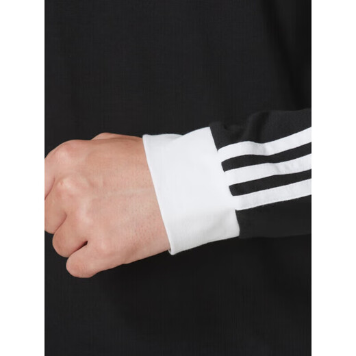 阿迪达斯 （adidas）三叶草男装上衣 2025春季新款时尚三条纹黑白圆领休闲长袖T恤衫 IA4877黑色 2XL