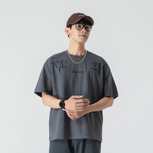 Rankdavid Light Luxury Nouvelle marque haut de gamme en lin imprimé de style chinois T-shirt à manches courtes à manches courtes pour hommes en été mince en vrac grande taille noire 829 m