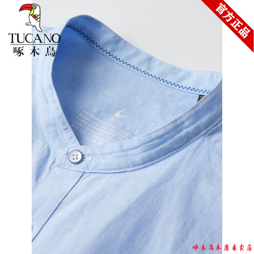 Pecker stand collier coton lin shirt à manches à manches à manches à manchettes masculines de couleur épurée d'été