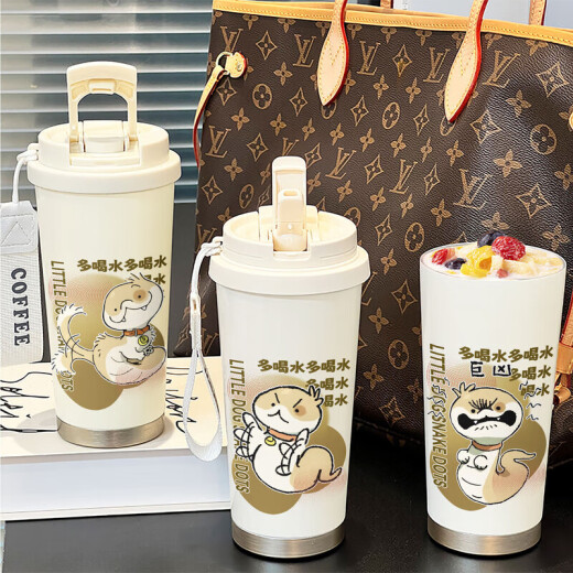Año de la serpiente taza termal de cachorro Campo Dot Coffee Copa Copa de agua Ins Alta precisión Portable 316 Acero inoxidable BXAB14224 Cerámica de acero inoxidable Cerámico cubierto de 520 ml con cordón