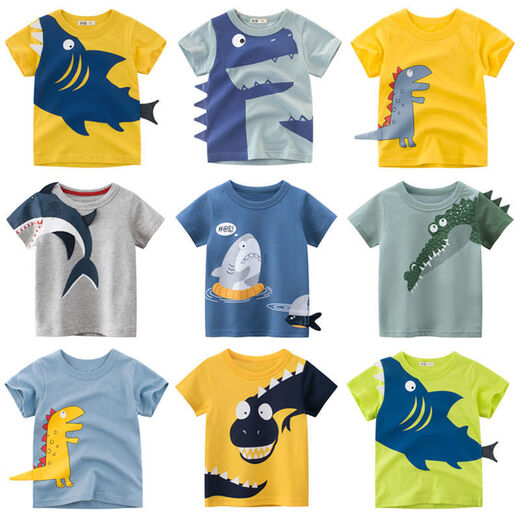 TTPMER Summer Boy Kurzarm T-Shirt Cotton Cartoon Dinosaurier Design Ins Style 9716 Militärblau 120