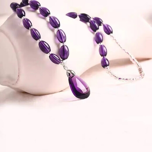 Fat Donglai's same style amethyst water drop pendant necklace clavicle chain white crystal birthday holiday gift webcast water drop necklace - purple