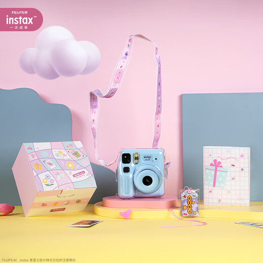 Fuji instax miniSE one-time imaging instant camera travel smart photo gift blue package 2 official content + white border 20 photos + SE silicone case