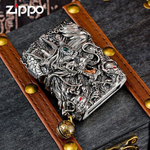 Zippo plus léger Zippo Men's Shell Heavy Armor Kowloon Yuncai Creative Kerosène Zipoo Treasure plus léger quatre symboles et Gossip Gold [sans huile autonome] Dy9902