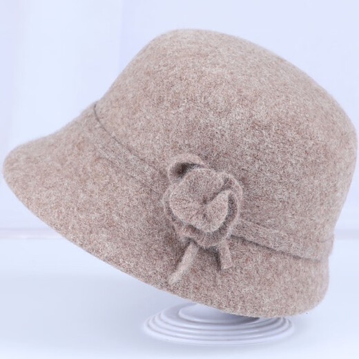 中老年人帽子女秋冬天羊毛呢盆帽加厚保暖老人礼帽奶奶妈妈渔夫帽 酒红色 均码可调节帽围