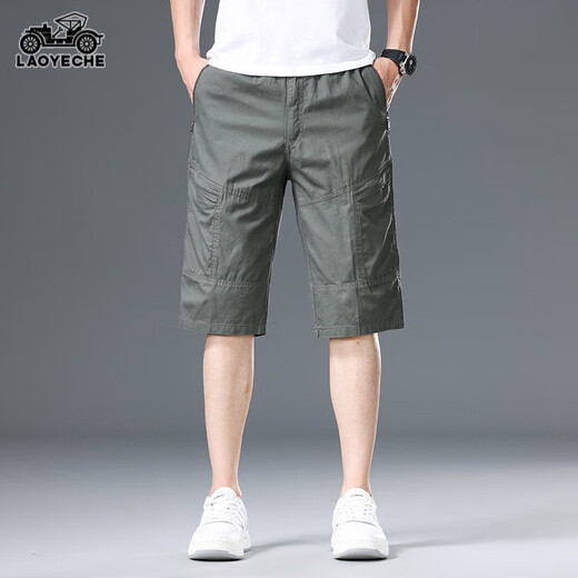Classic Car Pure Cotton Working Shorts Herren Sommer Neue dünne lose geradlinige Hosen Casual Sports Hosen Männer 9859 Black L 100-120jin [Jin gleich 0,5 kg]