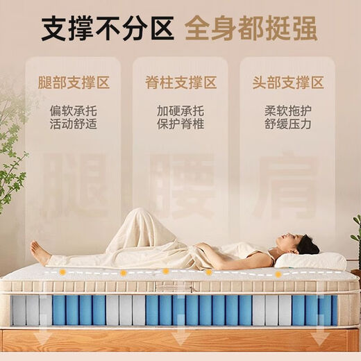 海马熙梦思天然乳胶独立弹簧床垫黄麻床垫护脊硬垫席梦思软硬两用 金色年华-刚柔软硬两用舒适/25CM 1350mm*2000mm