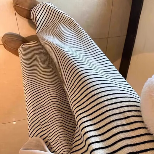 Bangboshi maternity belly support pants Korean style slimming maternity wide leg pants drawstring casual striped maternity pants off-white stripes L 100-120Jin Jin equals 0.5 kg