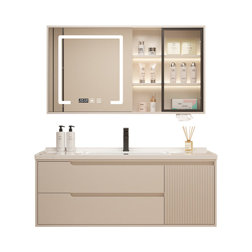 Submarino Camineta de baño de madera maciza cremosa Combinación Cerámica Integrada Integrada Baño Washbasin Washbasin Combination Washbasin 7036 Camino de crema Se puede comprar e instalar estilo de cuadrícula de gabinete inferior