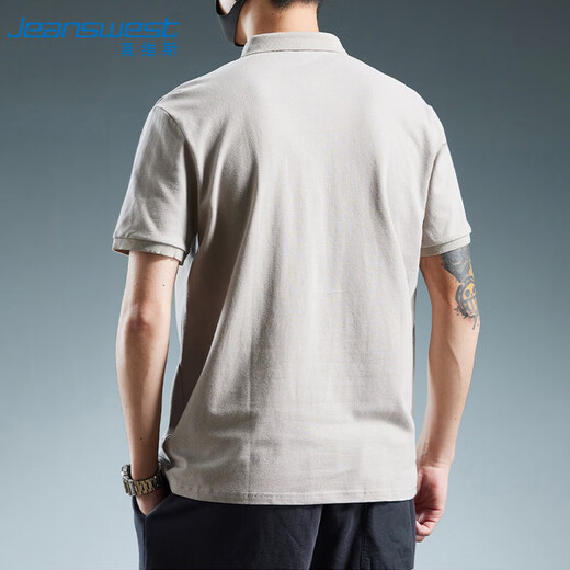 
JEANSWEST POLO shirt men's short-sleeved 2025 summer pure cotton trendy casual versatile top men's light gray XL