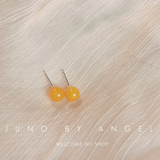 Feiyu Fat Donglai same style beeswax earrings natural topaz color simple fashion versatile jade earrings S pure silver small ears mini 4mm