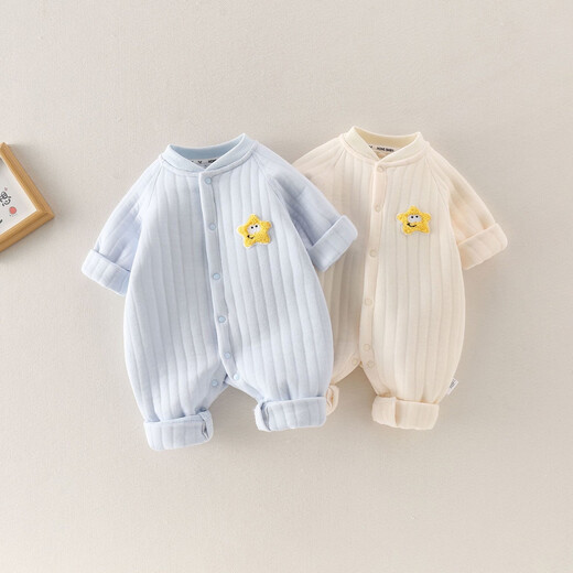Warm clothespin cotton pure cotton type A close-fitting autumn and winter baby jumpsuit for men and women baby pajamas crawler star beige 80cm 7-11 months