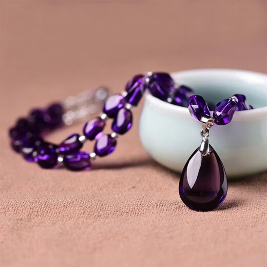 Fat Donglai's same style amethyst water drop pendant necklace clavicle chain white crystal birthday holiday gift webcast water drop necklace - purple
