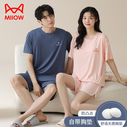 Catman (MiiOW) summer ice silk couple pajamas for women with breast pads for men large size home clothing set NS15806 women 15606 men main picture M women's style: