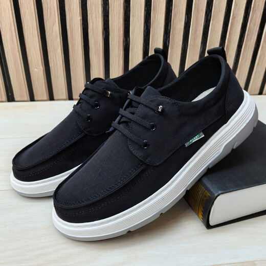 Qianpai Spring and Automne Chaussures pour hommes respirant les vieux chaussures célibataires pour hommes de Pékin et les personnes âgées larges épaisses Anti-slip confortable papa Chaussures pour hommes Q-13701 Black 38