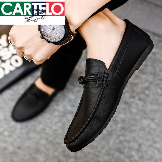Cartelo Summer Men's Chaussures Mandis 2025 Chaussures en cuir décontractées pour hommes de style coréen Soft Softweight Social Young's Youth Shoes D826 Boutique Black Prix spécial 39 bon marché et bon à porter