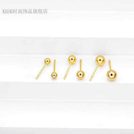 KHSK Old Phoenix 999 gold pure gold temperament glossy bead earrings for women frosted small gold bean round bead earrings mini glossy 5MM pair of Phoenix gold store models