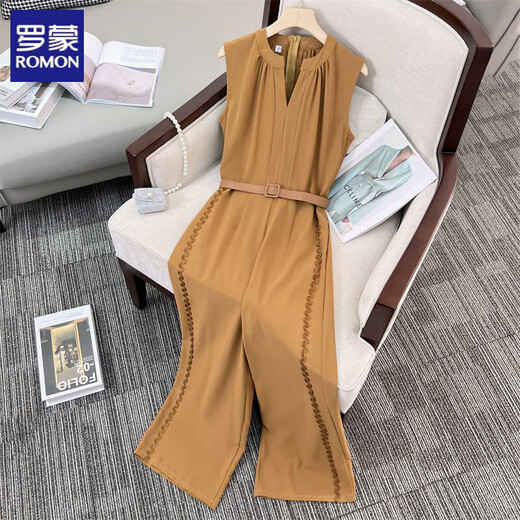 ROMON summer women's jumpsuits and versatile trendy casual pants loose and slimming new fashionable wide-leg pants sleeveless jumpsuits black jumpsuit S recommended 80-100 Jin [Jin equals 0.5 kg]