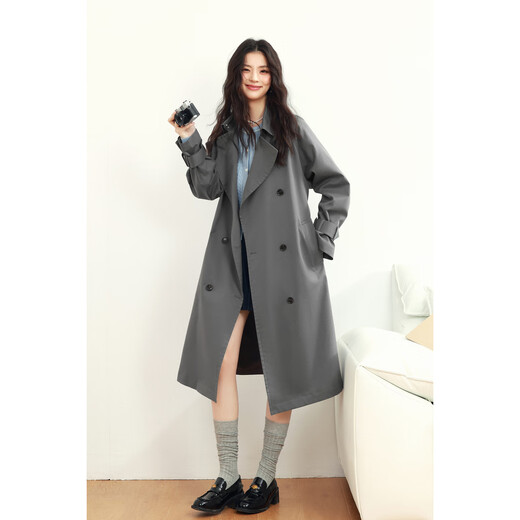 SEIFINI long-term windbreaker classic double-breasted high-end British style mid-length coat 25 autumn gray long M