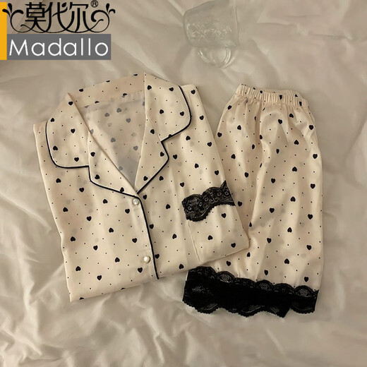莫代尔睡衣女韩系轻奢感冰丝春夏季薄款爱心开衫可外穿家居服女套装 LW-9214# M 【建议80-100斤】