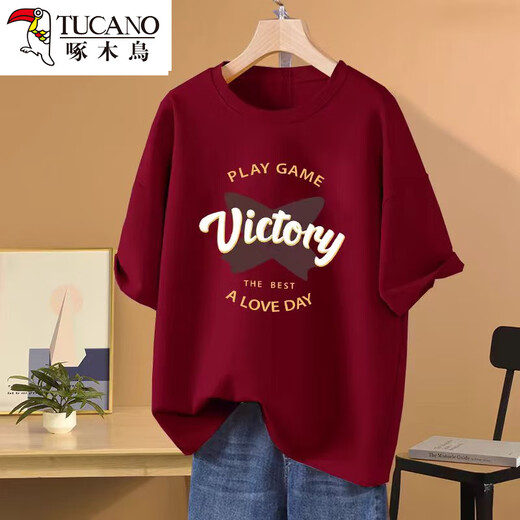 Woodpecker Korean version fat mm apricot pure cotton short-sleeved T-shirt for women 2025 new summer large-size slimming shoulder half-sleeved top trendy 1047# Navy blue [pure cotton] S [suggested 80-100Jin [Jin equals 0.5 kg]]