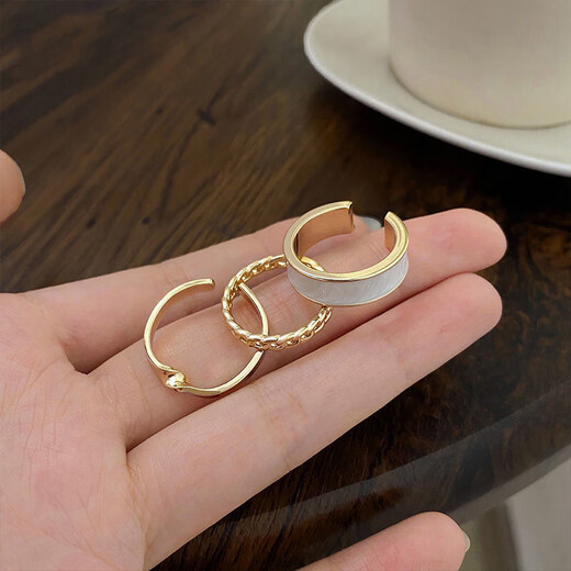 Fashion plain ring three-piece set combination personality ins trendy cool style open adjustable index finger ring for women M1395 plain ring three-piece ring set with adjustable opening