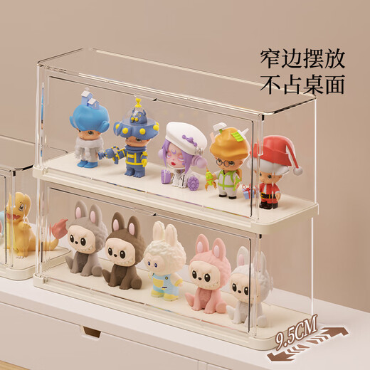 JOKOOAN blind box storage box suitable for Bubble Matera cloth figure display box cute pendant superimposed transparent dust box open door model cream color three pack