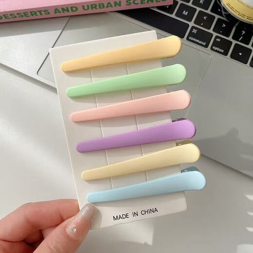 Macaron hair clip, spring color seamless bangs clip, simple one-word clip for face wash, makeup and haircut, side clip for broken hair, Macaron hair clip, 2 pack, random color