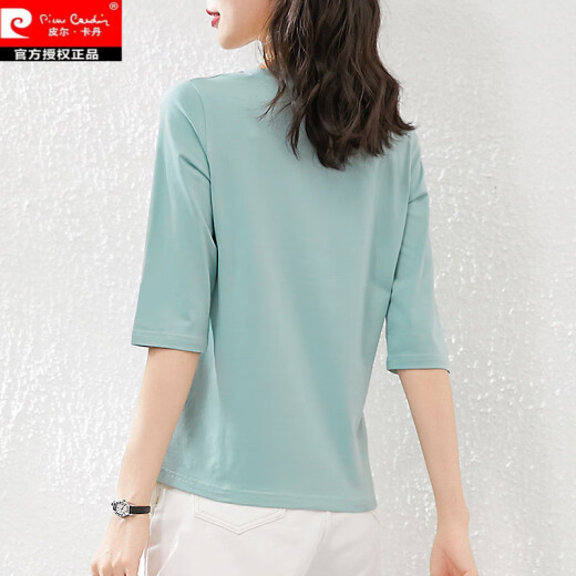 Pier Cardin 2025 Neues Frühlings- und Herbst-Sommer-Baumwoll 70-Viertel-Hülsen-T-Shirt für Frauen mit mittlerer Altem in der Mitte, modisch altersreduzierendes T-Shirt Top W6172 ICE Blue mittelgroß