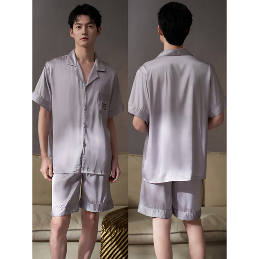 维多利亚的格调（VEDORYGEDIAO）睡衣男士夏季冰丝短袖短裤丝绸家居服男款夏款夏天薄款仿真丝秘密 DA9901-男款紫色 L