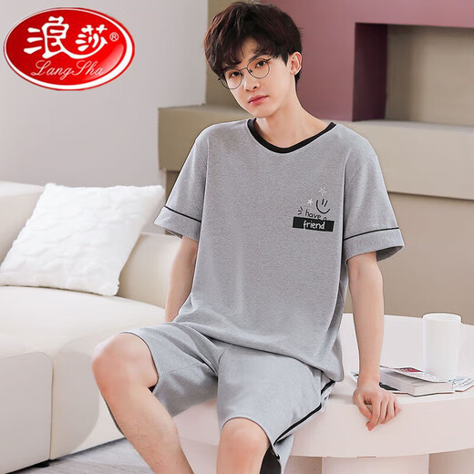 
Langsha cotton pajamas men's summer short-sleeved teenager cartoon student suit thin loose large size can be worn outside home clothes H9928 (short-sleeved shorts) L (recommended 90-110Jin [Jin equals 0.5 kg])