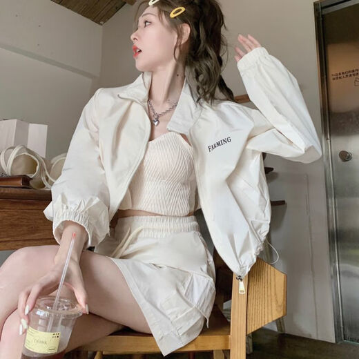 冠军闪电（CHIONPEAN）美国重磅女装夏季防晒衣女休闲运动高腰遮胯半身裙夏季新款两件套 A1047-杏色防晒两件套装 M 建议(80-100斤)