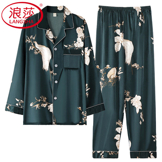 Langsha Luxury Luxury haut de gamme pyjamas pour hommes Spring and Automne Ice Silk Longyes New Style Chinese Simulate Home Vêtements Spring MDF6627 # L