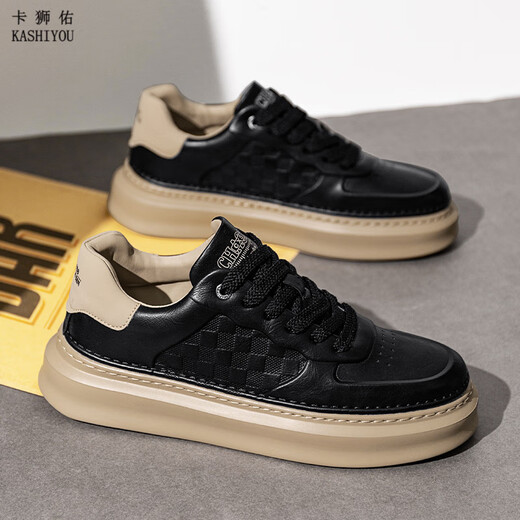 
Kashiyou men's shoes for spring new lightweight thick sole white shoes for men's lightweight and comfortable leather casual shoes sports shoes LC9193 white and black 39