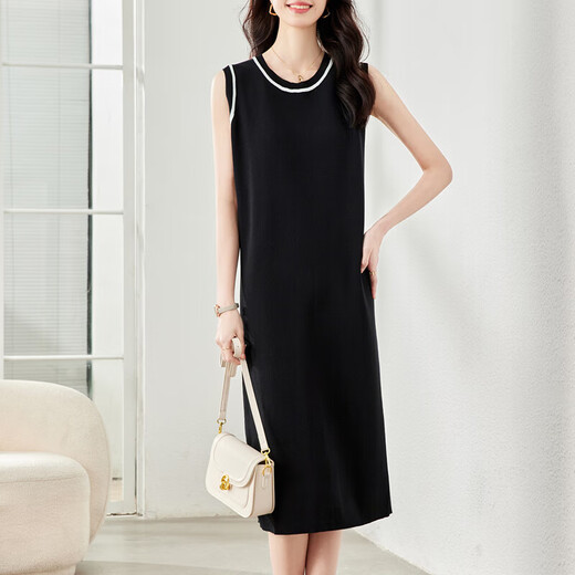 Olj Light Luxury Brand Robe for Femmes 2025 Été Nouveau Viete sans manches Silk Silk Suite à base Suipe Beige XL 120-130Jin [Jin est égal à 0,5 kg]