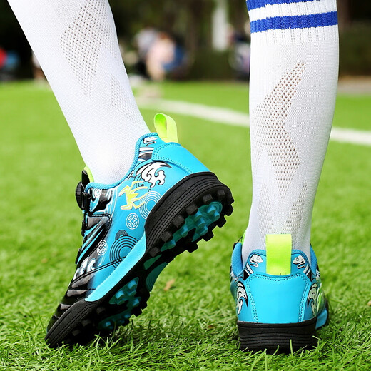 Zapatos de fútbol para niños uñas rotas zapatos para niños transpirables zapatos de entrenamiento de la escuela primaria botones rotativos zapatos de fútbol de niños 9896 negro 28