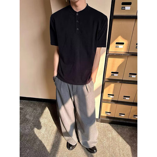 Fumile American Retro Genry Neck Forteced Fot Fot Fort Men's Men's Summer Thin Old Money Style Polo Рубашка Cleanfit Тенди бренд с половиной легкой серой. Рекомендуется 120JIN [JIN равен 0,5 кг] до 140JIN [JIN равен 0,5 кг]