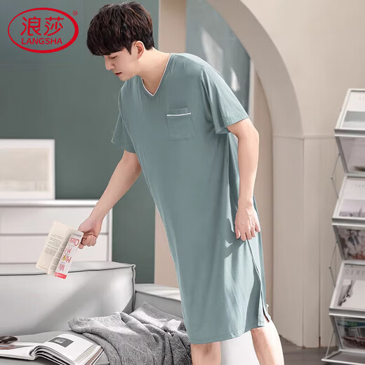 Langsha (Langsha) High-End-Männer-Einteilungs-Pyjama-Eisseice-Nighthemd-Modal Yukata Long Nighthemd Erwachsener Bademantel sexy 844 Black L [Empfohlen 100-140jin [Jin gleich 0,5 kg]]]