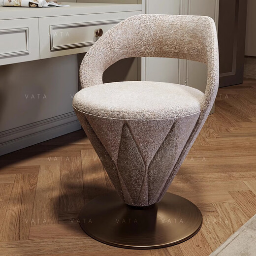 He Jian Gong VATA special style minimalist light luxury modern designer dressing stool bedroom dressing table stool beige yellow bronze fabric style